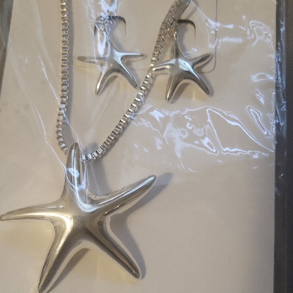 Silver Starfish Necklace and Earring Set - Picture 2 of 4